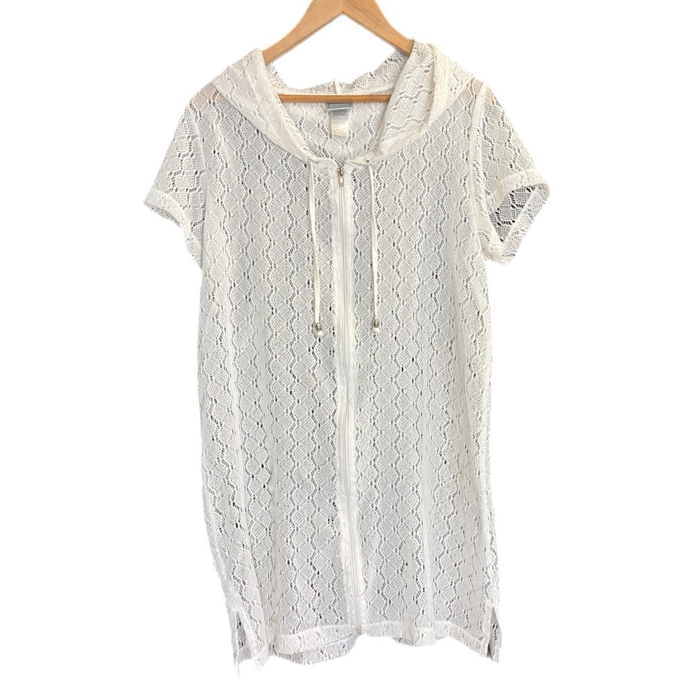 Palisades Beach Club lace short sleeve hooded swim coverup